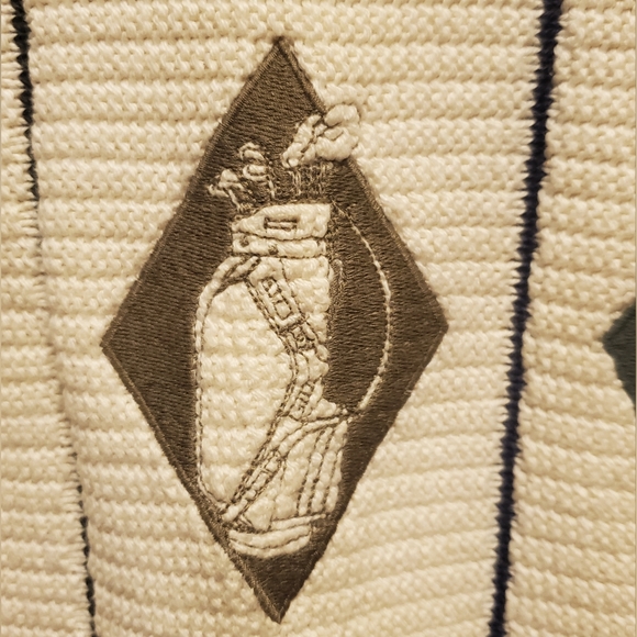 90s Vintage Textured Ivory Sweater Large Embroidered 100% Cotton Golf Sweater - Picture 3 of 9